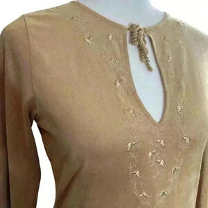 Vintage 90s Bell Sleeve Embellished Suede Top Western Stretch Vegan Suede
